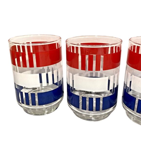 Vintage Libbey Glasses (4) Red White & Blue Americana Mod Stripes Patriotic Set - Picture 3 of 9